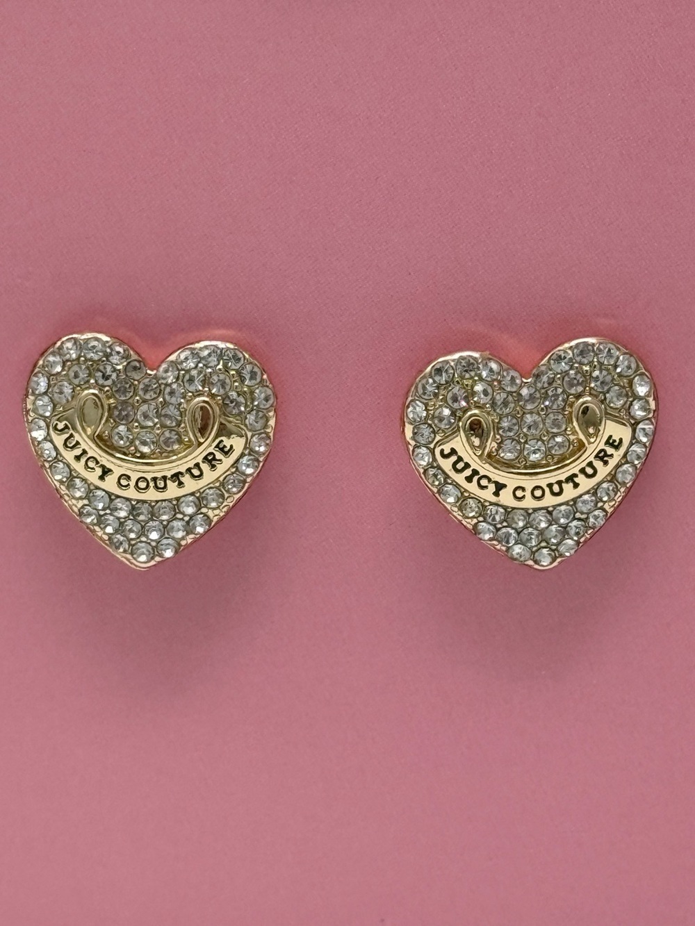 Juicy Couture Heart Crystal Earrings Gold Tone Stud Set NWT Rhinestone Y2K Glam